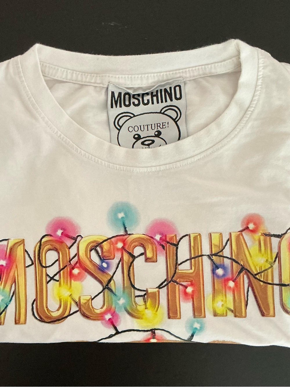 Moschino White Teddy Graphic Tee with Multicolor Print - Picture 4 of 4